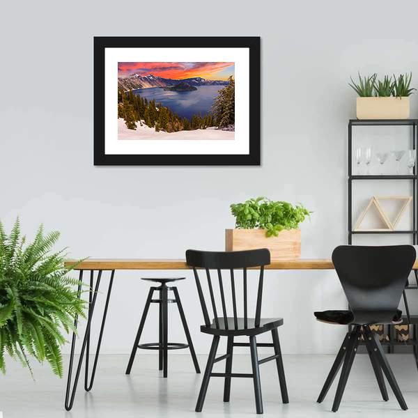 Crater Lake At Sunset Canvas Wall Art-5 Horizontal-Gallery Wrap-22" x 12"-Tiaracle