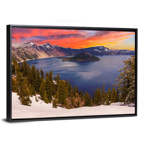 Crater Lake At Sunset Canvas Wall Art-5 Horizontal-Gallery Wrap-22" x 12"-Tiaracle