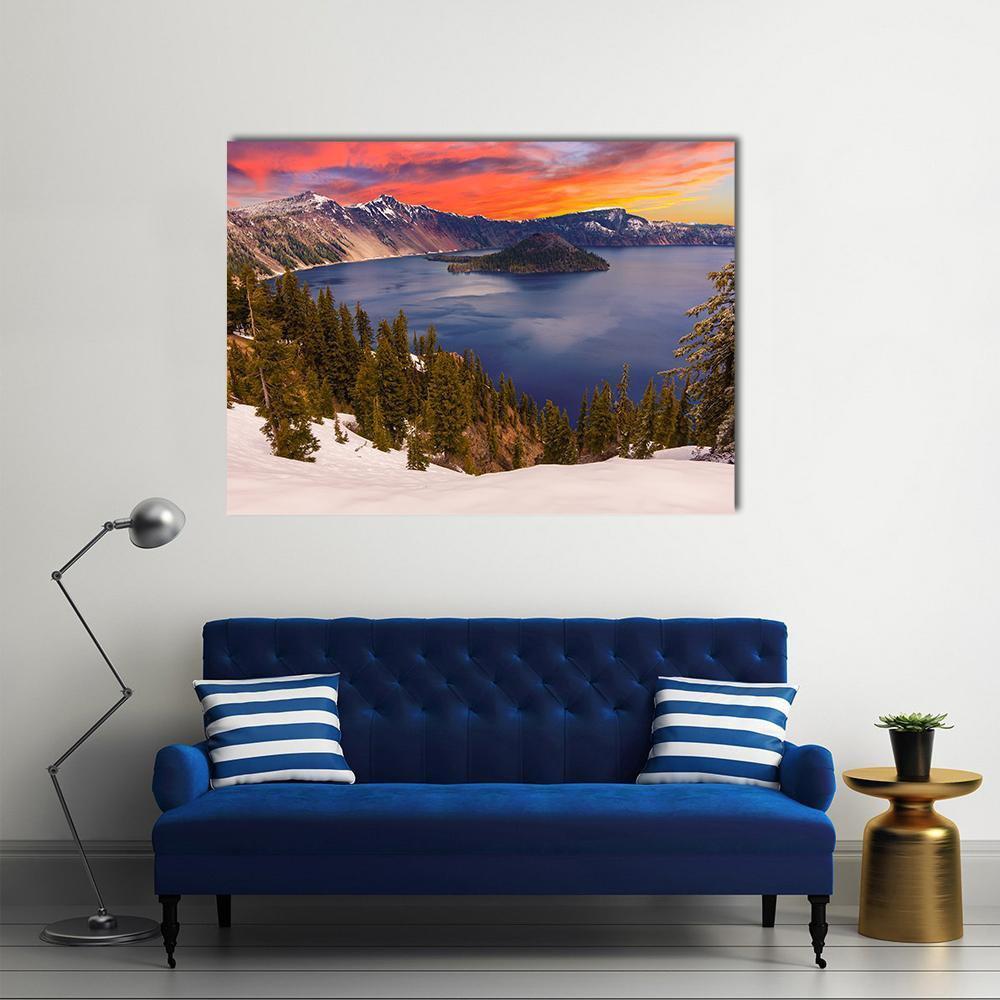 Crater Lake At Sunset Canvas Wall Art-1 Piece-Gallery Wrap-48" x 32"-Tiaracle