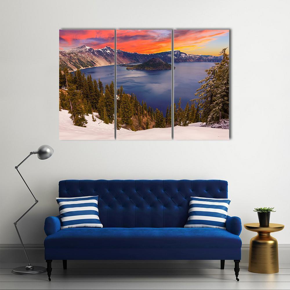 Crater Lake At Sunset Canvas Wall Art-3 Horizontal-Gallery Wrap-37" x 24"-Tiaracle