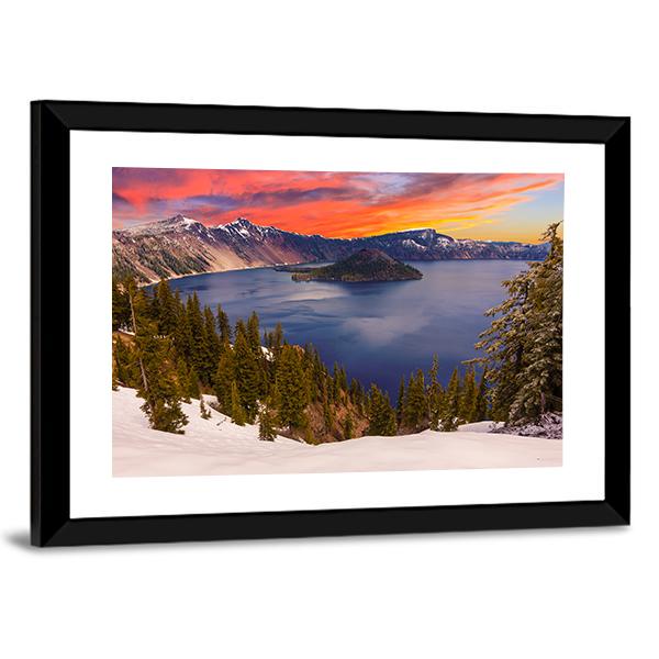Crater Lake At Sunset Canvas Wall Art-3 Horizontal-Gallery Wrap-25" x 16"-Tiaracle