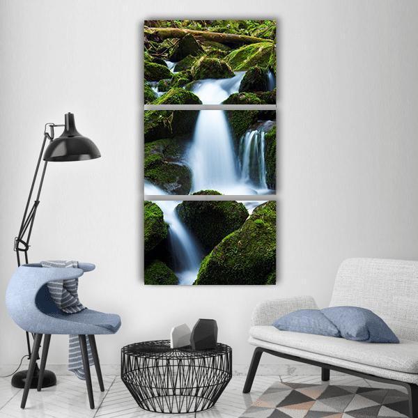 Creek Falls Vertical Canvas Wall Art-3 Vertical-Gallery Wrap-12" x 25"-Tiaracle