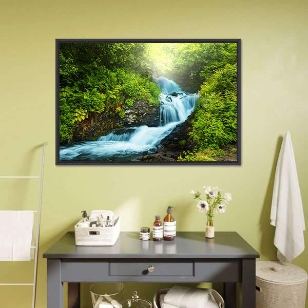 Creek In Forest Canvas Wall Art-5 Horizontal-Gallery Wrap-22" x 12"-Tiaracle