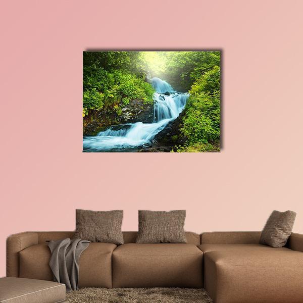 Creek In Forest Canvas Wall Art-1 Piece-Gallery Wrap-48" x 32"-Tiaracle