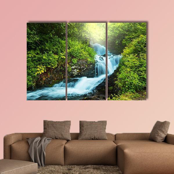Creek In Forest Canvas Wall Art-3 Horizontal-Gallery Wrap-37" x 24"-Tiaracle
