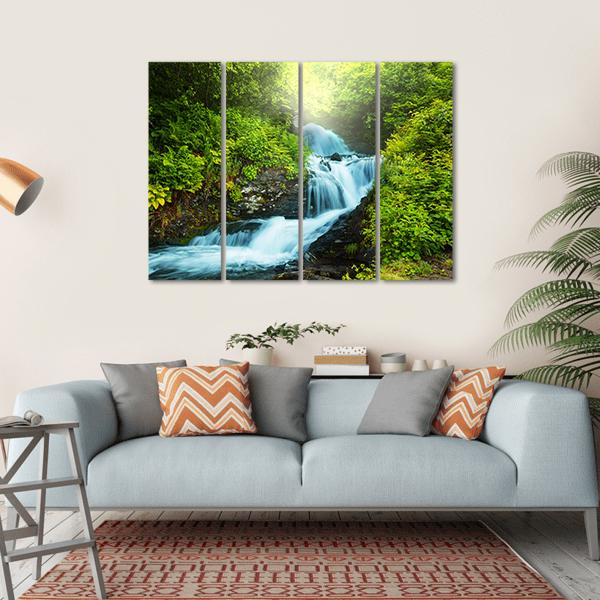 Creek In Forest Canvas Wall Art-4 Horizontal-Gallery Wrap-34" x 24"-Tiaracle