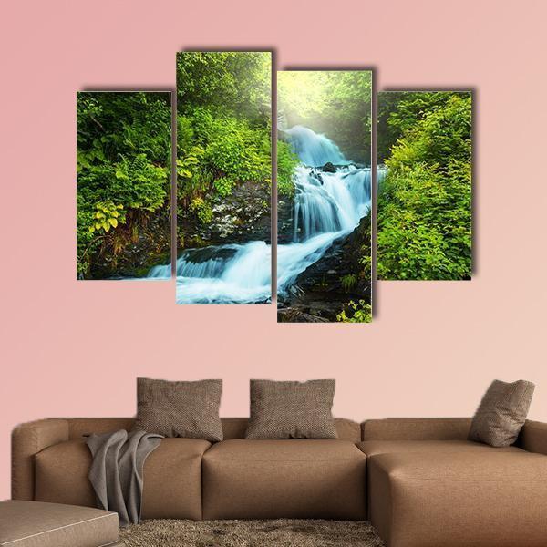 Creek In Forest Canvas Wall Art-4 Pop-Gallery Wrap-50" x 32"-Tiaracle