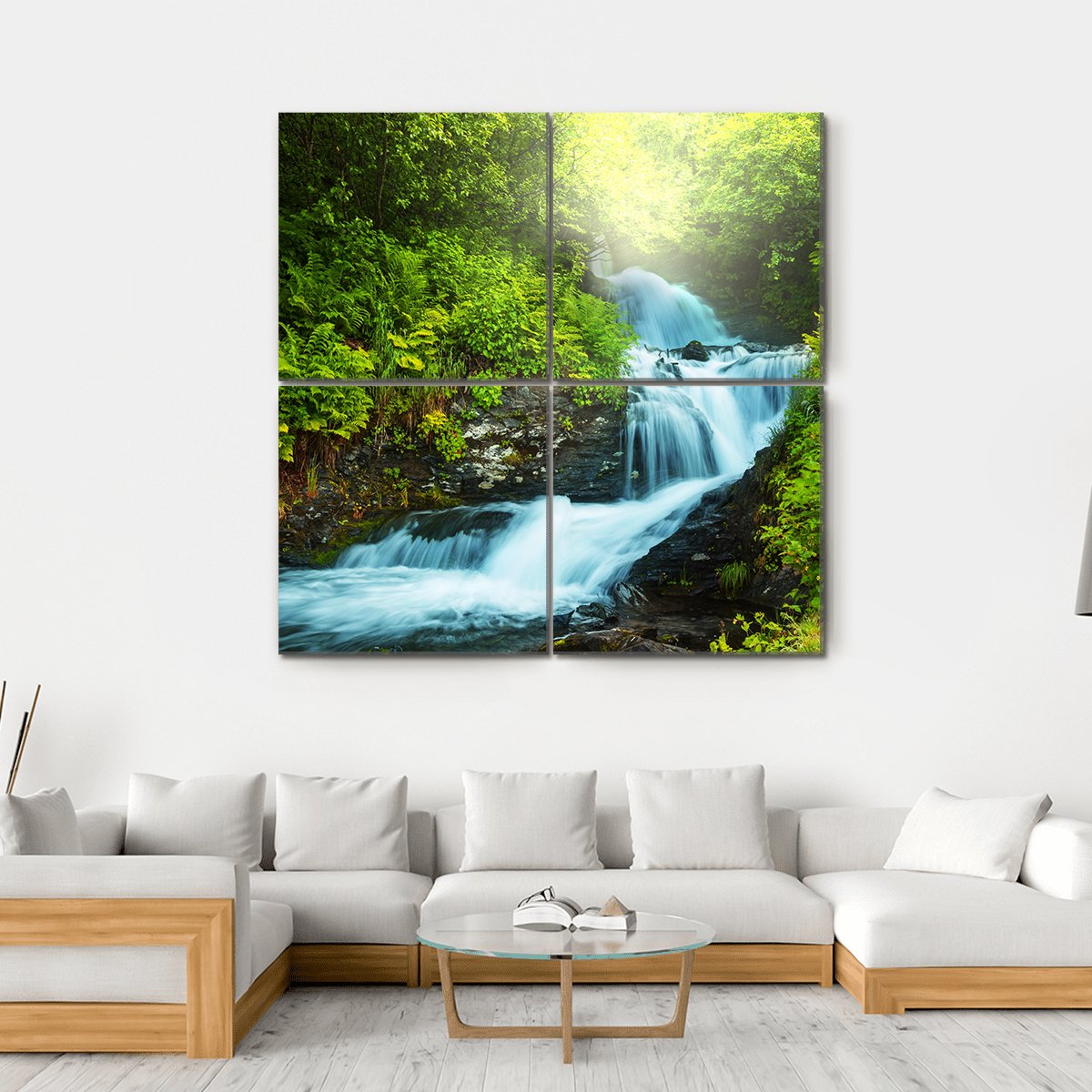 Creek In Forest Canvas Wall Art-4 Square-Gallery Wrap-17" x 17"-Tiaracle