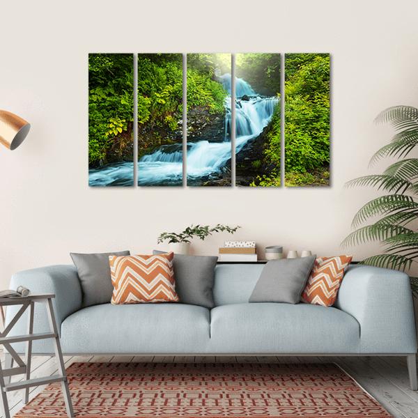 Creek In Forest Canvas Wall Art-5 Horizontal-Gallery Wrap-22" x 12"-Tiaracle