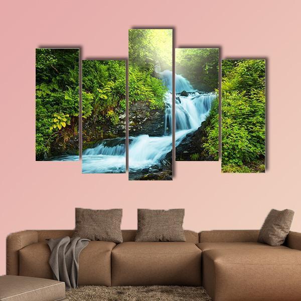 Creek In Forest Canvas Wall Art-5 Pop-Gallery Wrap-47" x 32"-Tiaracle