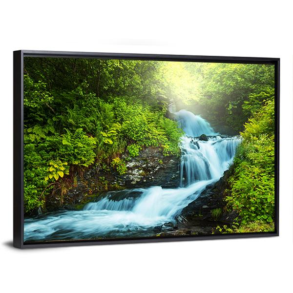 Creek In Forest Canvas Wall Art-3 Horizontal-Gallery Wrap-25" x 16"-Tiaracle