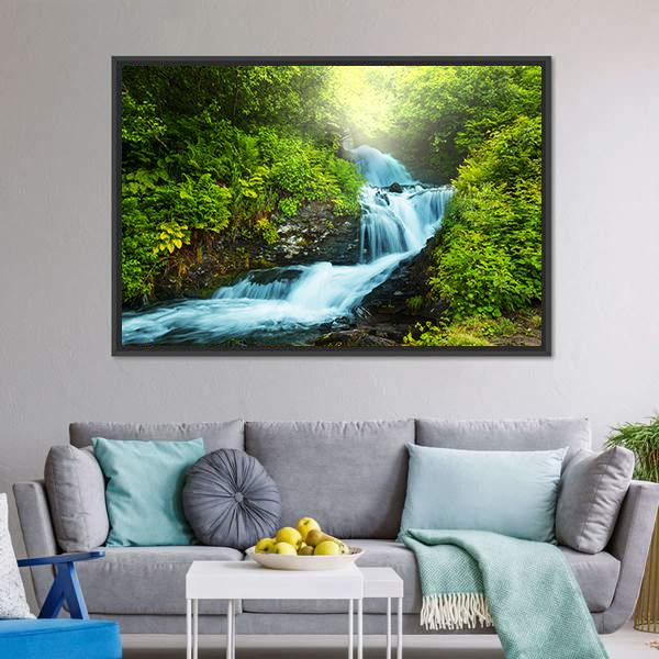 Creek In Forest Canvas Wall Art-3 Horizontal-Gallery Wrap-25" x 16"-Tiaracle