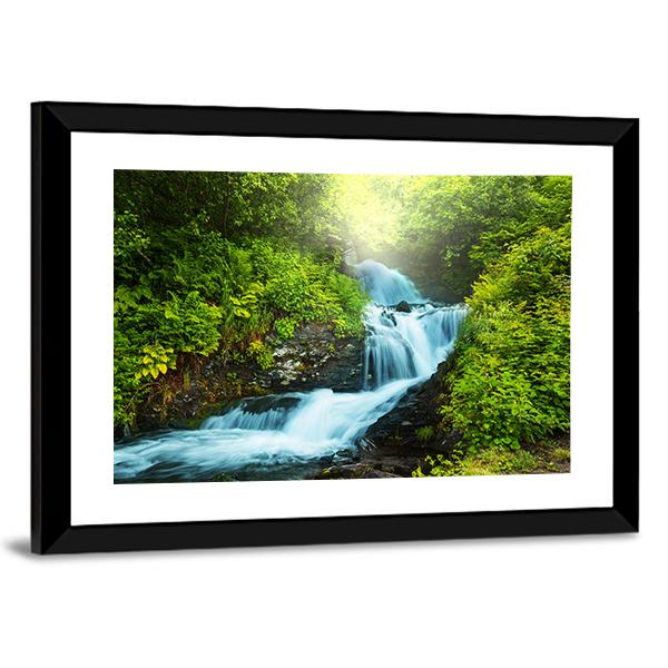 Creek In Forest Canvas Wall Art-3 Horizontal-Gallery Wrap-25" x 16"-Tiaracle