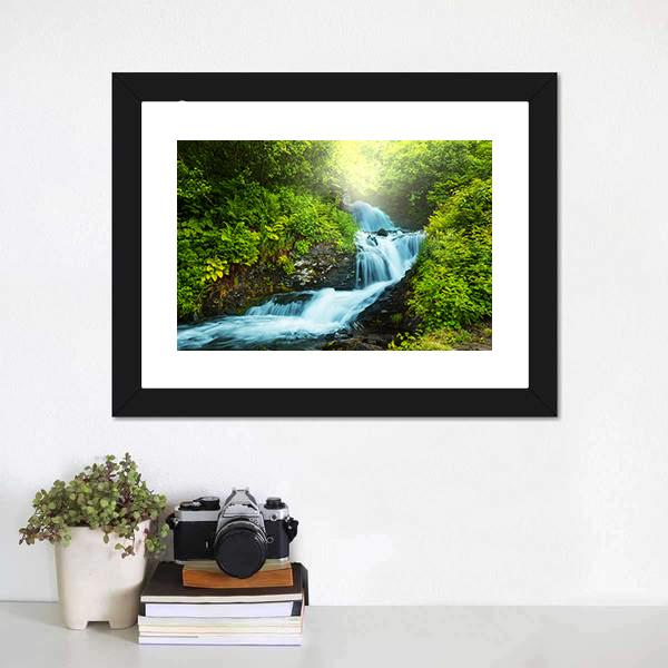 Creek In Forest Canvas Wall Art-3 Horizontal-Gallery Wrap-25" x 16"-Tiaracle