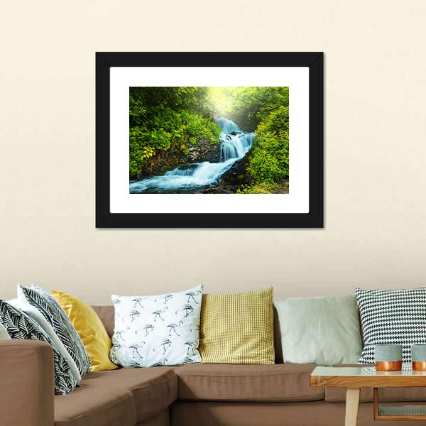 Creek In Forest Canvas Wall Art-1 Piece-Framed Print-20" x 16"-Tiaracle