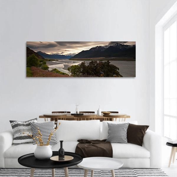 Clouds Over Lake Panoramic Canvas Wall Art-1 Piece-36" x 12"-Tiaracle