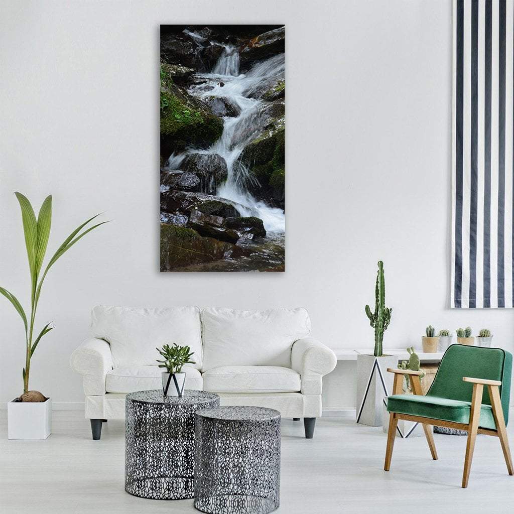 Creek Waterfall In Rocks Vertical Canvas Wall Art-1 Vertical-Gallery Wrap-12" x 24"-Tiaracle