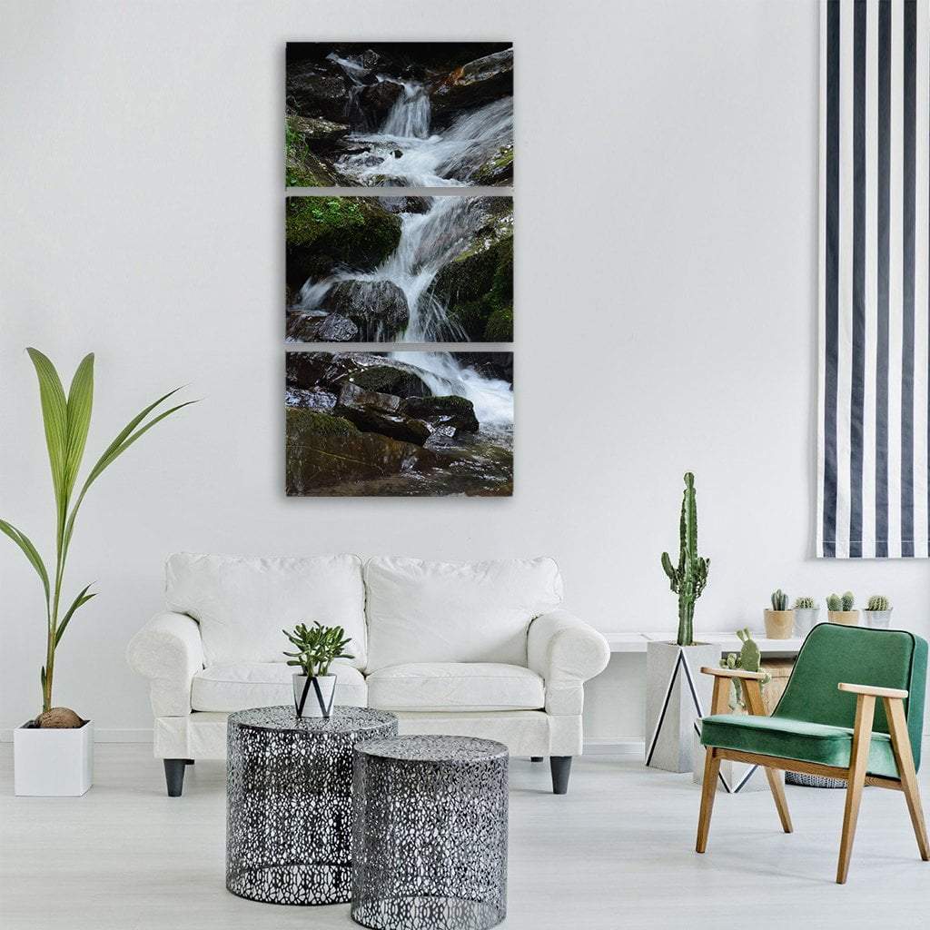 Creek Waterfall In Rocks Vertical Canvas Wall Art-1 Vertical-Gallery Wrap-12" x 24"-Tiaracle