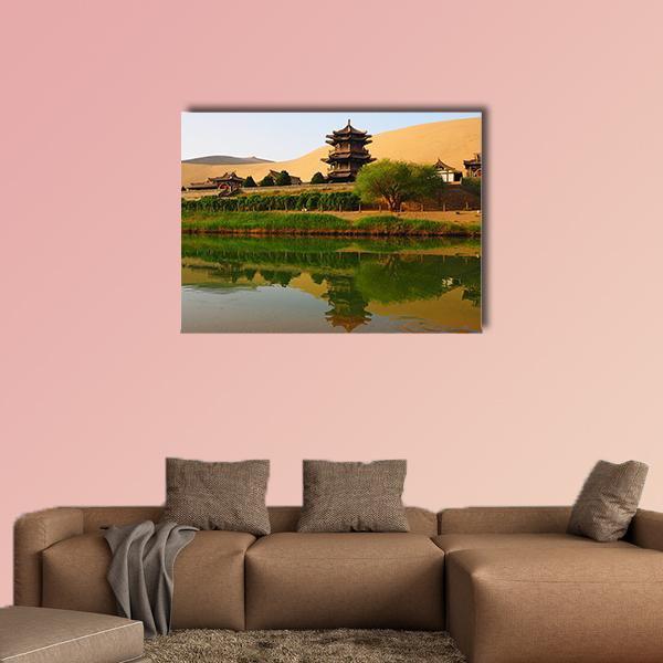 Crescent Lake In China Canvas Wall Art-1 Piece-Gallery Wrap-48" x 32"-Tiaracle