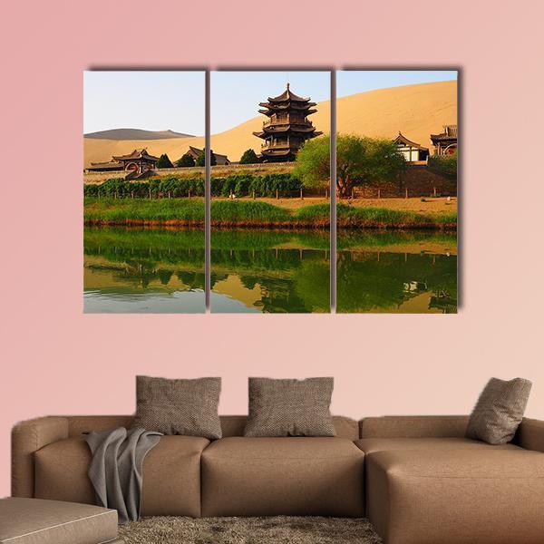 Crescent Lake In China Canvas Wall Art-3 Horizontal-Gallery Wrap-37" x 24"-Tiaracle