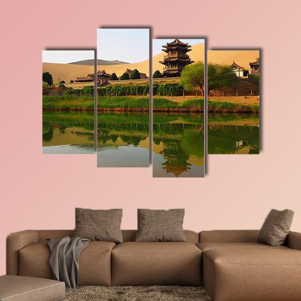 Crescent Lake In China Canvas Wall Art-4 Pop-Gallery Wrap-50" x 32"-Tiaracle