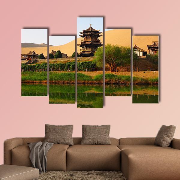 Crescent Lake In China Canvas Wall Art-5 Pop-Gallery Wrap-47" x 32"-Tiaracle