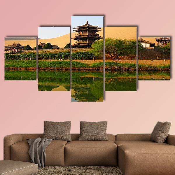 Crescent Lake In China Canvas Wall Art-5 Star-Gallery Wrap-62" x 32"-Tiaracle