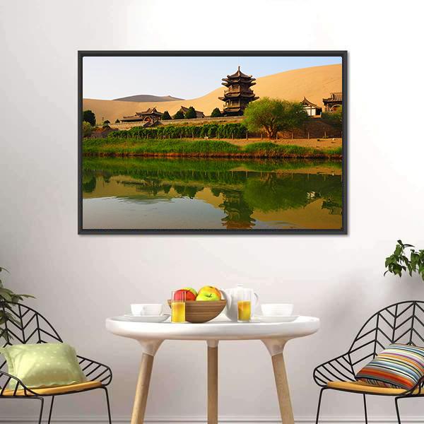 Crescent Lake In China Canvas Wall Art-1 Piece-Floating Frame-24" x 16"-Tiaracle