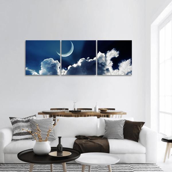 Crescent Moon Panoramic Canvas Wall Art-3 Piece-25" x 08"-Tiaracle