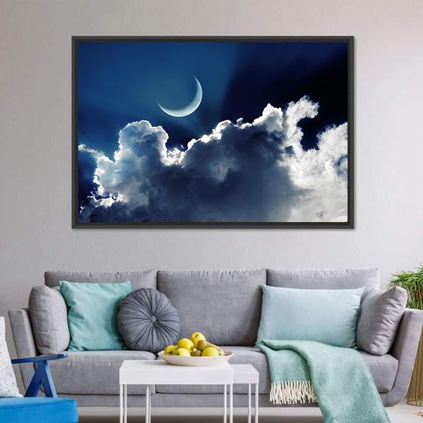 Crescent Moon Panoramic Canvas Wall Art-1 Piece-36" x 12"-Tiaracle