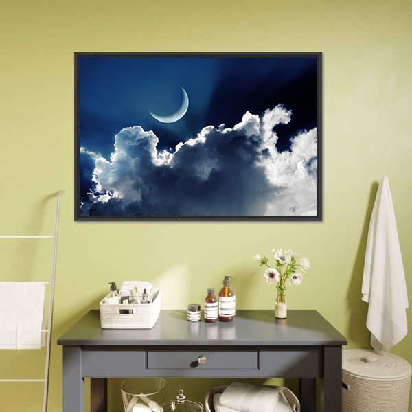 Crescent Moon Panoramic Canvas Wall Art-1 Piece-36" x 12"-Tiaracle