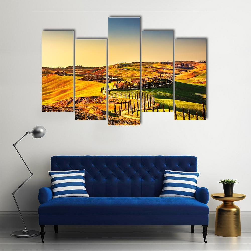 Crete Senesi Tuscany Canvas Wall Art-5 Pop-Gallery Wrap-47" x 32"-Tiaracle