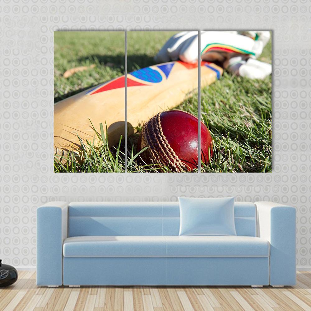 Cricket Ball Bat &amp; Gloves Canvas Wall Art-3 Horizontal-Gallery Wrap-37&quot; x 24&quot;-Tiaracle