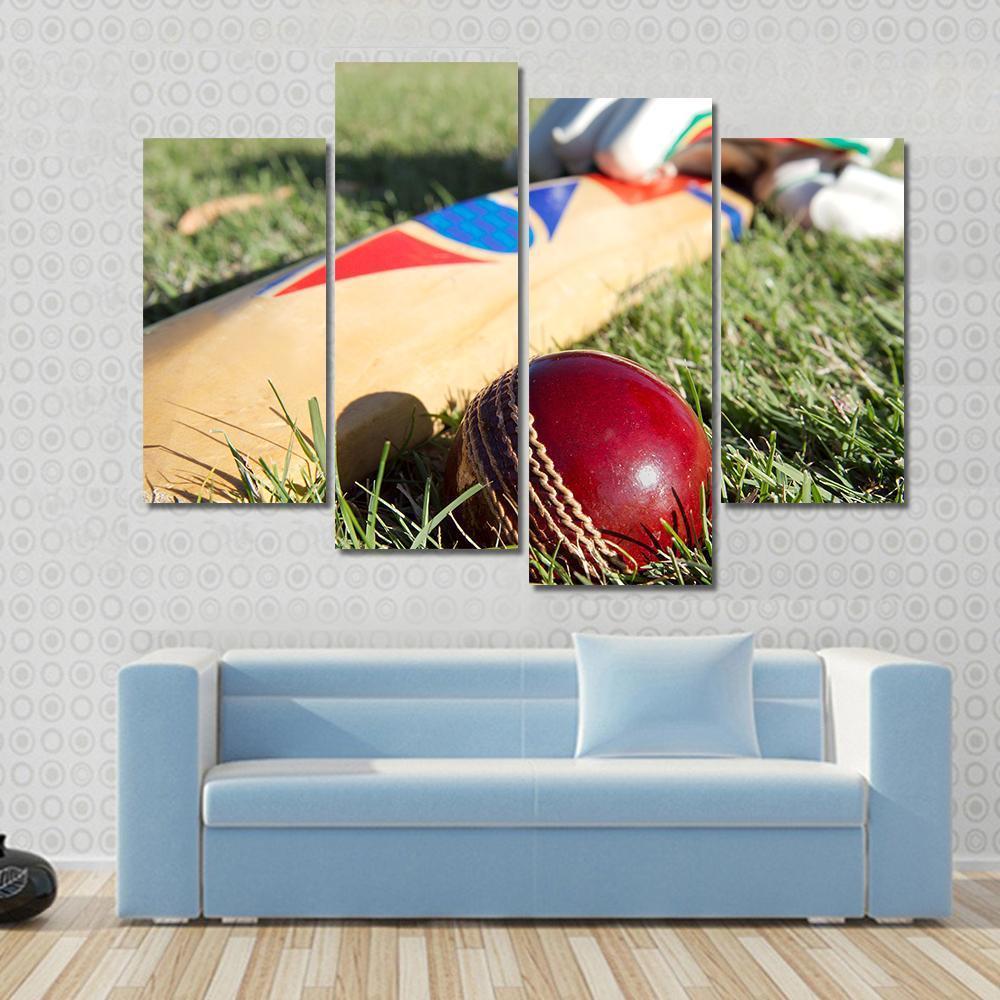Cricket Ball Bat &amp; Gloves Canvas Wall Art-4 Pop-Gallery Wrap-50" x 32"-Tiaracle