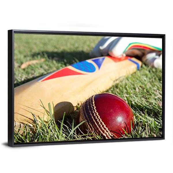 Cricket Ball Bat &amp; Gloves Canvas Wall Art-3 Horizontal-Gallery Wrap-25&quot; x 16&quot;-Tiaracle
