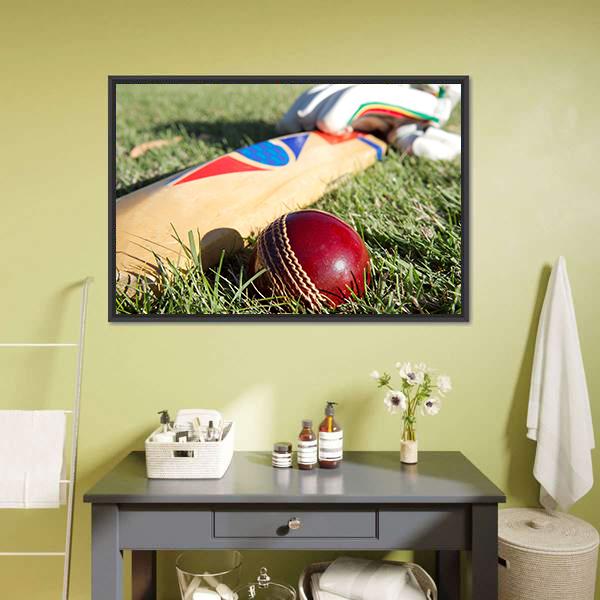 Cricket Ball Bat &amp; Gloves Canvas Wall Art-3 Horizontal-Gallery Wrap-25&quot; x 16&quot;-Tiaracle