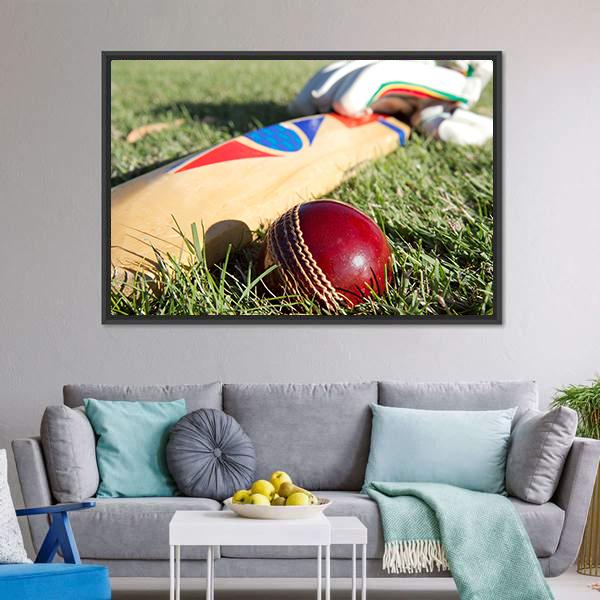Cricket Ball Bat &amp; Gloves Canvas Wall Art-3 Horizontal-Gallery Wrap-25&quot; x 16&quot;-Tiaracle