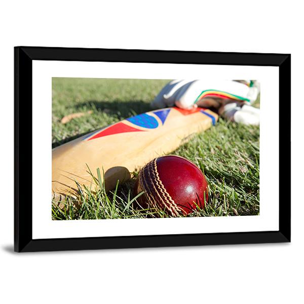 Cricket Ball Bat &amp; Gloves Canvas Wall Art-3 Horizontal-Gallery Wrap-25&quot; x 16&quot;-Tiaracle