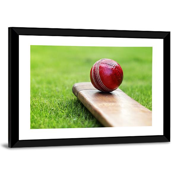 Cricket Ball On Bat Canvas Wall Art-3 Horizontal-Gallery Wrap-25&quot; x 16&quot;-Tiaracle