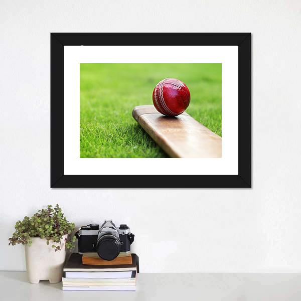 Cricket Ball On Bat Canvas Wall Art-3 Horizontal-Gallery Wrap-25&quot; x 16&quot;-Tiaracle