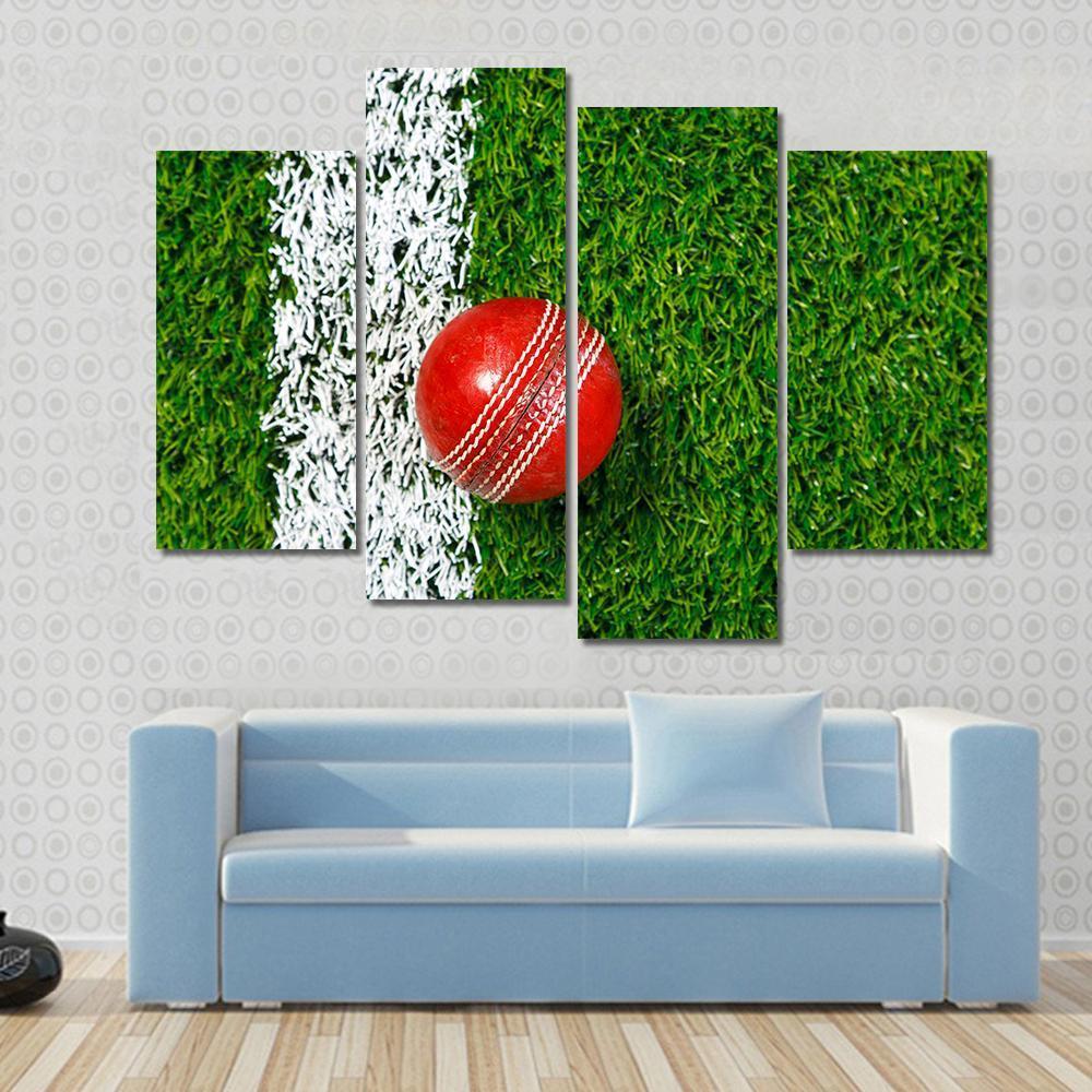 Cricket Ball On Grass Canvas Wall Art-4 Pop-Gallery Wrap-50&quot; x 32&quot;-Tiaracle