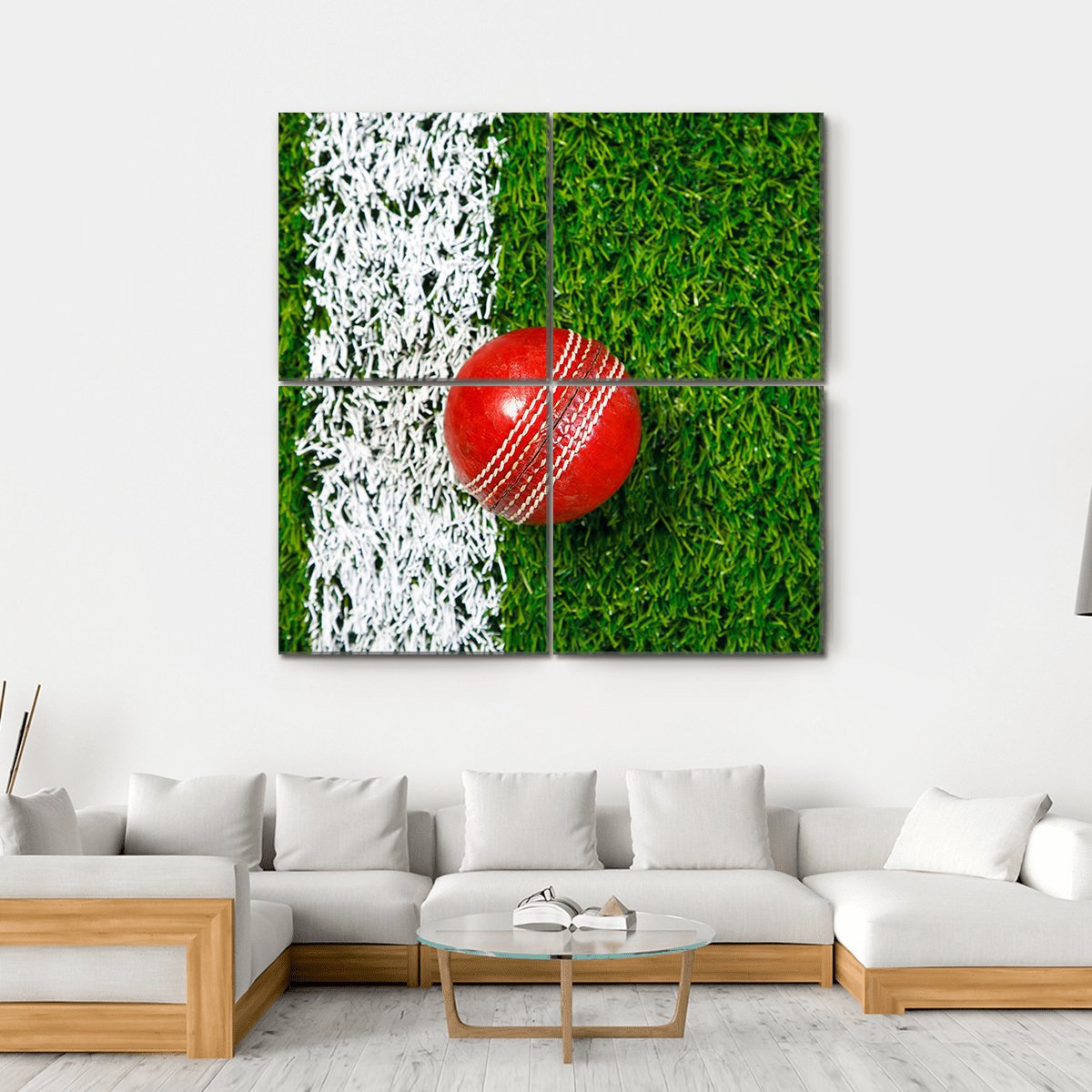 Cricket Ball On Grass Canvas Wall Art-4 Square-Gallery Wrap-17" x 17"-Tiaracle