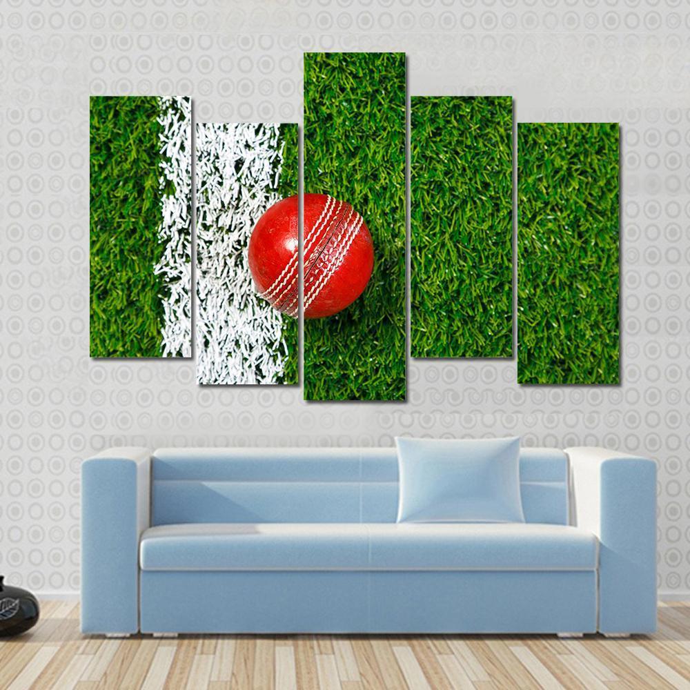 Cricket Ball On Grass Canvas Wall Art-5 Pop-Gallery Wrap-47&quot; x 32&quot;-Tiaracle