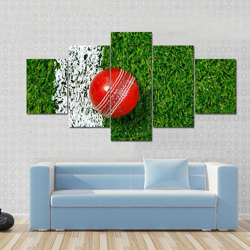Cricket Ball On Grass Canvas Wall Art-5 Star-Gallery Wrap-62&quot; x 32&quot;-Tiaracle