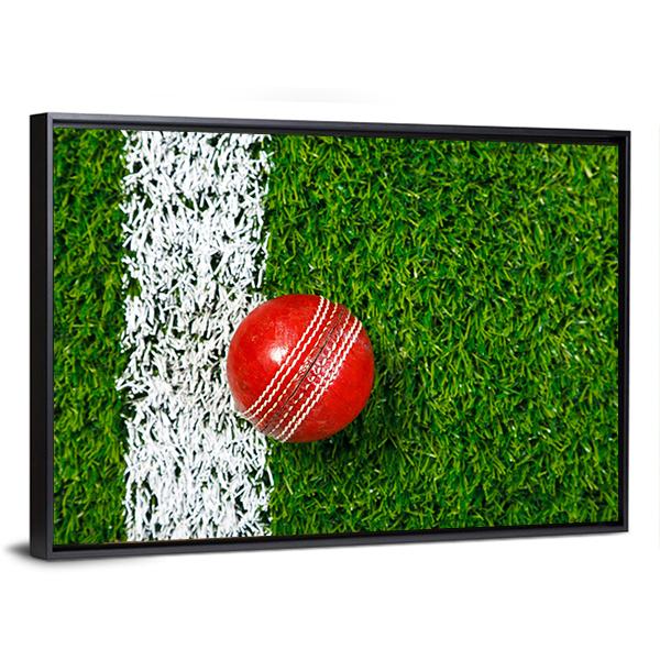 Cricket Ball On Grass Canvas Wall Art-3 Horizontal-Gallery Wrap-25&quot; x 16&quot;-Tiaracle