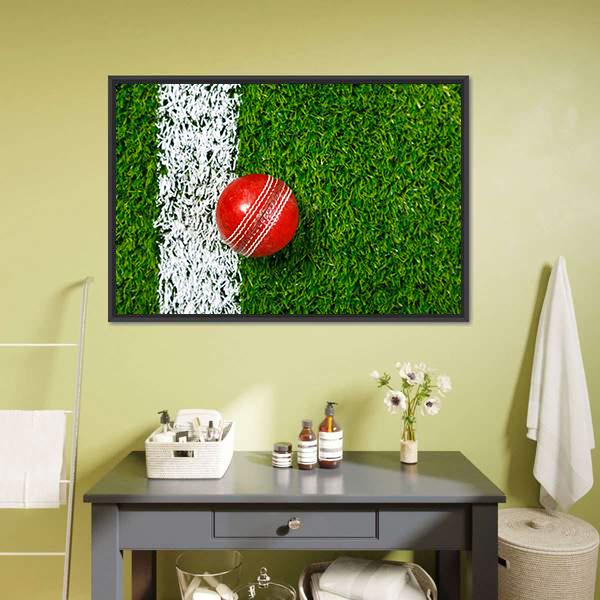 Cricket Ball On Grass Canvas Wall Art-3 Horizontal-Gallery Wrap-25&quot; x 16&quot;-Tiaracle