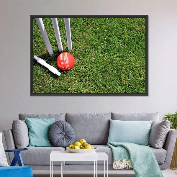 Cricket Ball &amp; Stumps Canvas Wall Art-5 Horizontal-Gallery Wrap-22" x 12"-Tiaracle