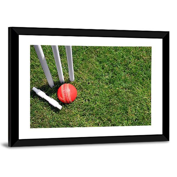 Cricket Ball & Stumps Canvas Wall Art-5 Horizontal-Gallery Wrap-22" x 12"-Tiaracle