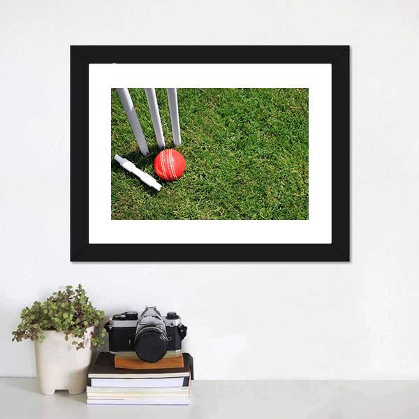Cricket Ball &amp; Stumps Canvas Wall Art-5 Horizontal-Gallery Wrap-22" x 12"-Tiaracle