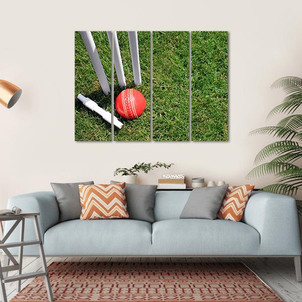 Cricket Ball &amp; Stumps Canvas Wall Art-4 Horizontal-Gallery Wrap-34" x 24"-Tiaracle